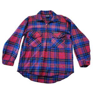 Vintage Fiordivander Red Blue Plaid Pure Wool‎ Showerproofed Shirt M HOLES